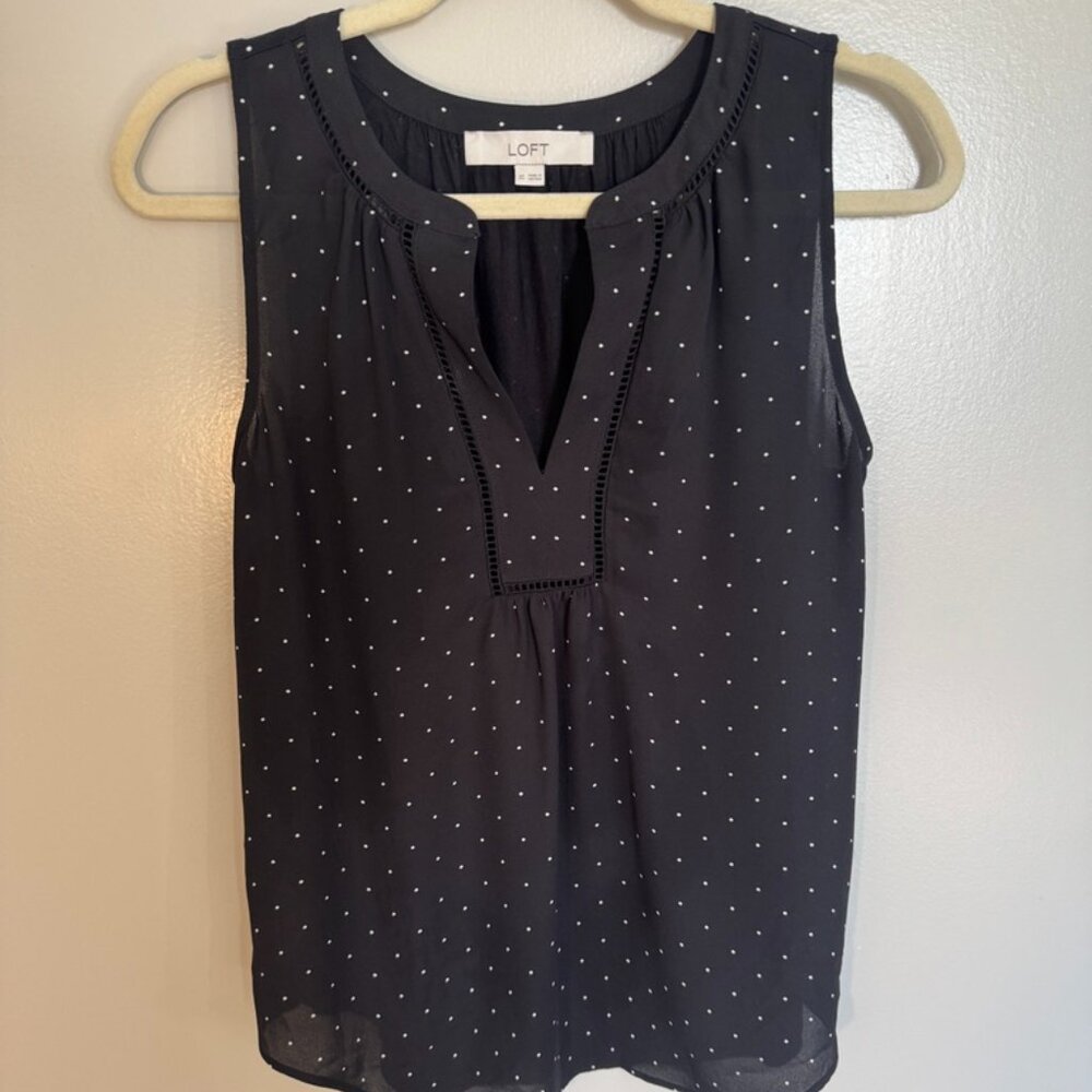LOFT Black Polka Dot Sleeveless Blouse
